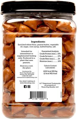 Show full view: Three Dog Bakery Pet-zel Bites with Peanut Butter Dog Treats, 24-oz jar slide 3 of 8