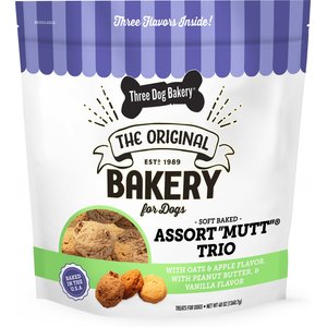 Three Dog Bakery Soft Baked AssortMutt Trio, Oat, PB, & Vanilla Dog Treats, 3-lb bag