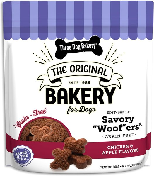 Three Dog Bakery Soft Baked Savory Woofers Chicken & Apple Dog Treats