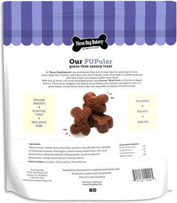 Show full view: Three Dog Bakery Soft Baked Savory Woofers Chicken & Apple Dog Treats, 25-oz bag slide 3 of 8