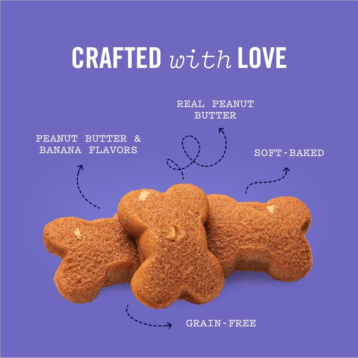 Three Dog Bakery Soft Baked Woofers Grain-Free Peanut Butter Banana Dog Treats