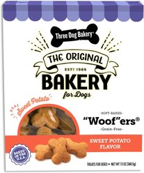 Three Dog Bakery Soft Baked Woofers Grain-Free Sweet Potato Dog Treats, 13-oz box