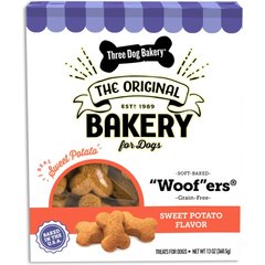 Three Dog Bakery Soft Baked Woofers Grain-Free Sweet Potato Dog Treats, 13-oz box