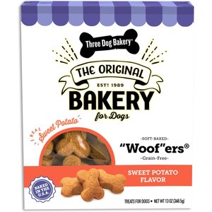 Three Dog Bakery Soft Baked Woofers Grain-Free Sweet Potato Dog Treats, 13-oz box