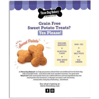 Show full view: Three Dog Bakery Soft Baked Woofers Grain-Free Sweet Potato Dog Treats, 13-oz box slide 3 of 9