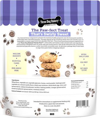 Show full view: Three Dog Bakery Swirly Paws Carob & Vanilla Soft & Chewy Dog Treats, 20-oz bag slide 3 of 9