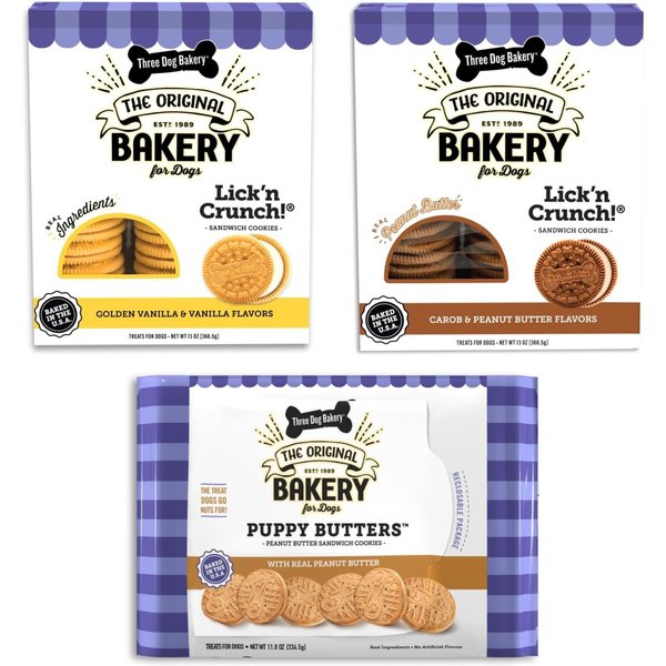 Three Dog Bakery Variety Pack Sandwich Cookie Dog Treats, 37.8-oz pack