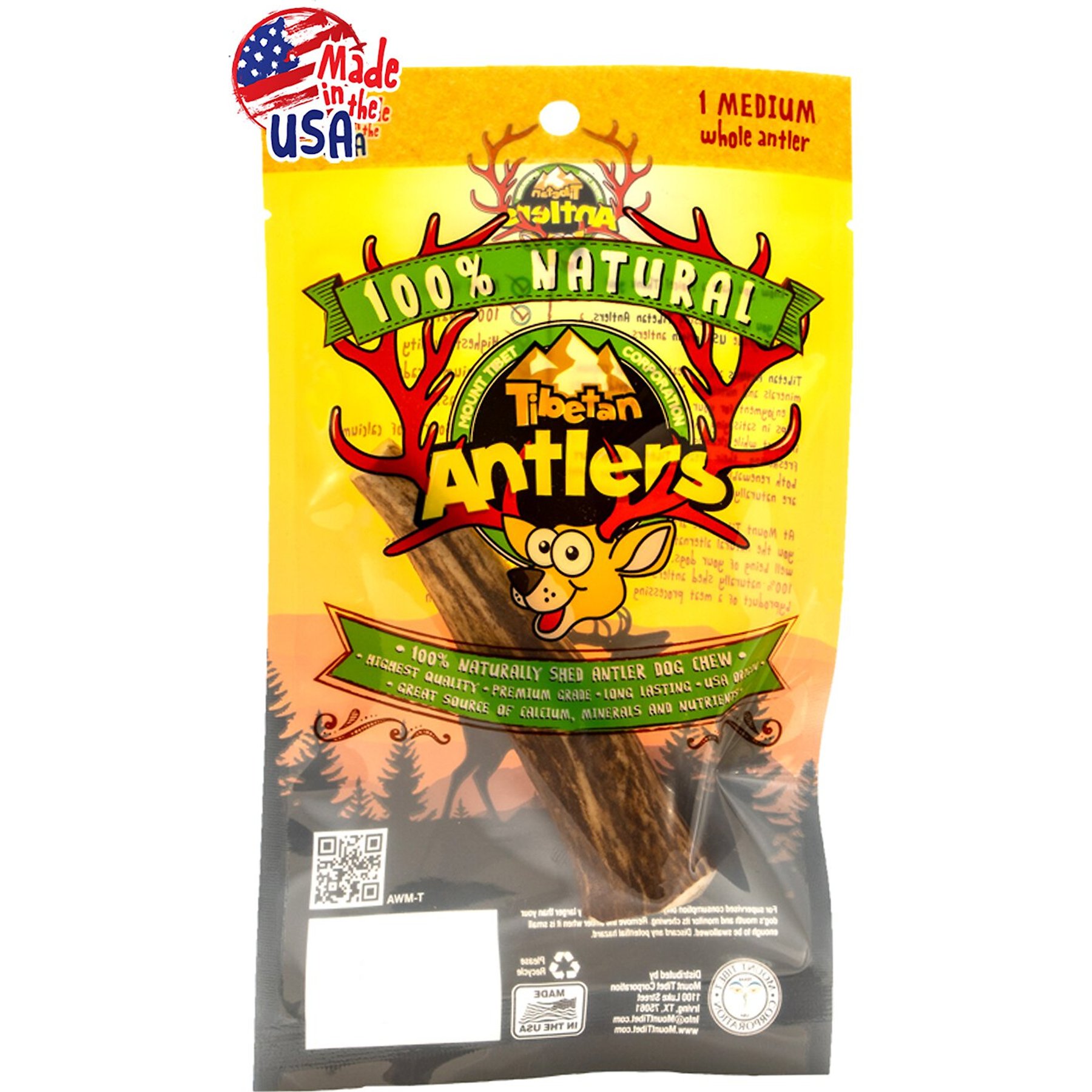 Tibetan Dog Chew Whole Antler Grain-Free Dog Treat, 1 count, Medium