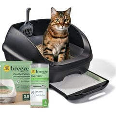 Tidy Cats Breeze Cat Litter Box System, Unscented Cat Litter Pads, Black