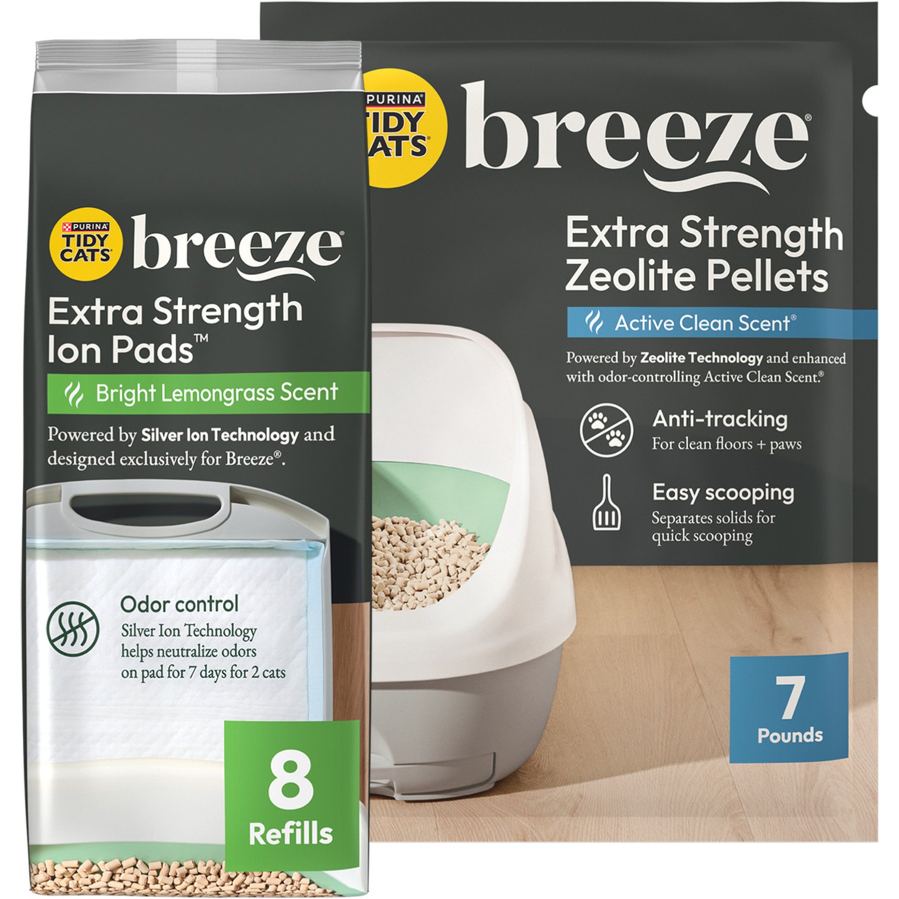 Tidy Cats Breeze Enhanced Active Clean Scent Litter Pellets & Multi-Cat Pads Bundle Pack