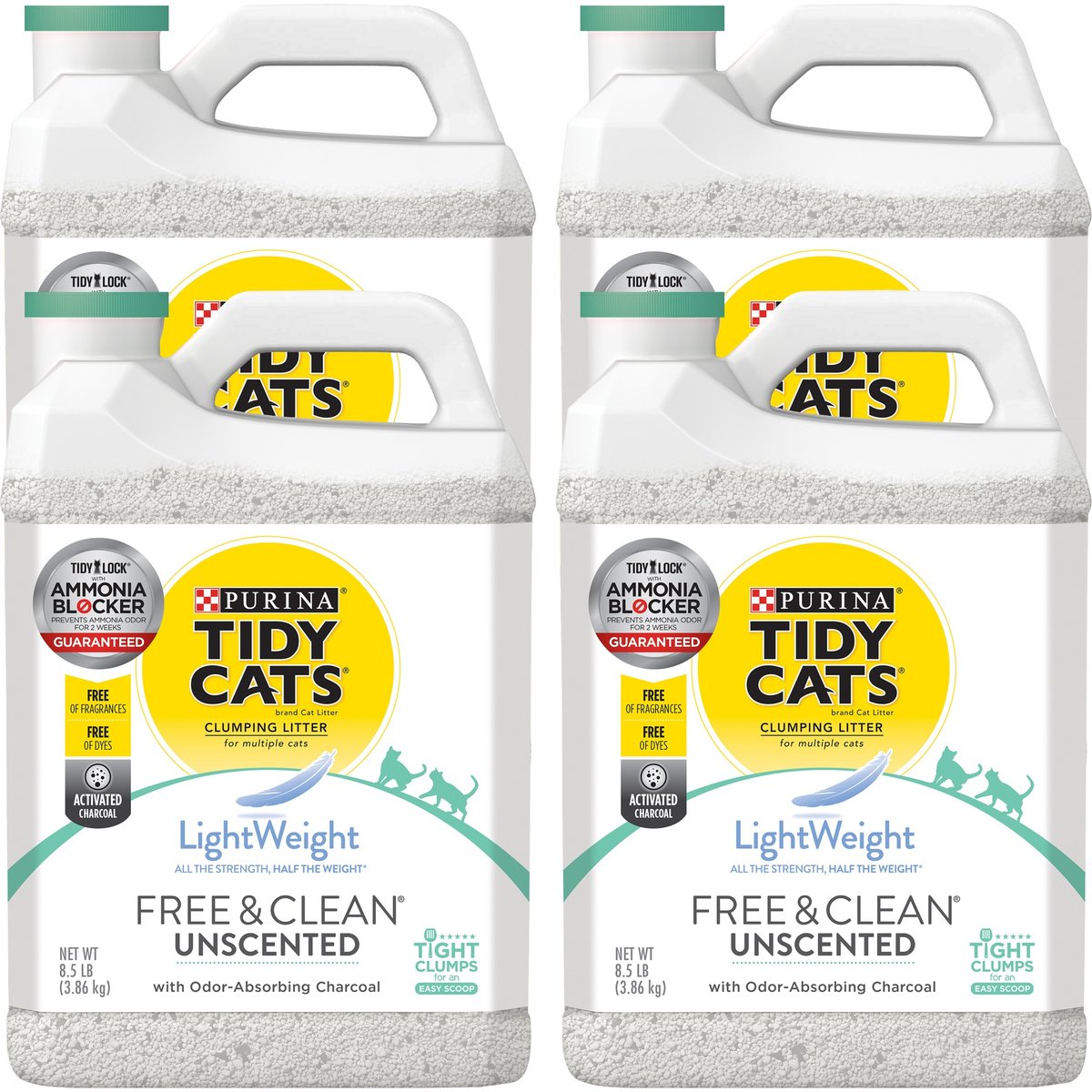 Tidy Cats Lightweight Free & Clean Unscented Clumping Clay Cat Litter, 34-lb bundle (4 x 8.5-lb jugs)