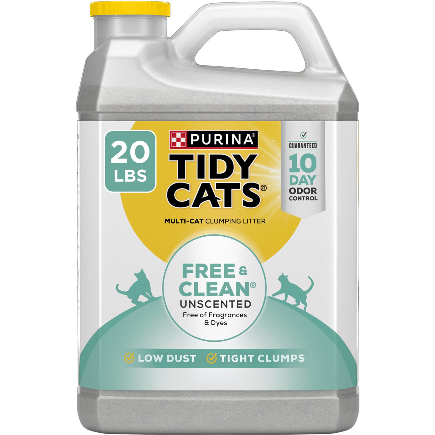 Tidy Cats Free & Clean Unscented Clumping Clay Cat Litter, 20-lb jug, case of 2