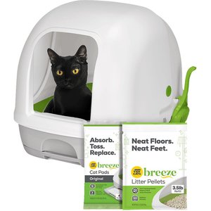 Tidy Cats Hooded Litter Box System, Breeze Hooded System Starter Kit Litter Box, Litter Pellets & Pads