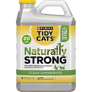 Tidy Cats Naturally Strong Clean Lemongrass Scented Clumping Clay Cat Litter, 20-lb jug, 2 count