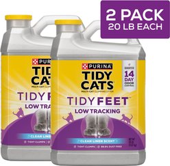 Tidy Cats Tidy Feet Low Tracking Clean Linen Scented Clumping Clay Cat Litter, 20-lb jug, case of 2