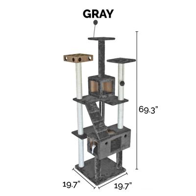 Show full view: Tiger Tough Double Decker Playground 69.3-in Faux Fur Cat Tree & Condo, Grey slide 3 of 12