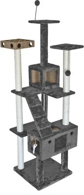 Show full view: Tiger Tough Double Decker Playground 69.3-in Faux Fur Cat Tree & Condo, Grey slide 4 of 12