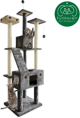 Show full view: Tiger Tough Double Decker Playground 69.3-in Faux Fur Cat Tree & Condo, Grey slide 5 of 12