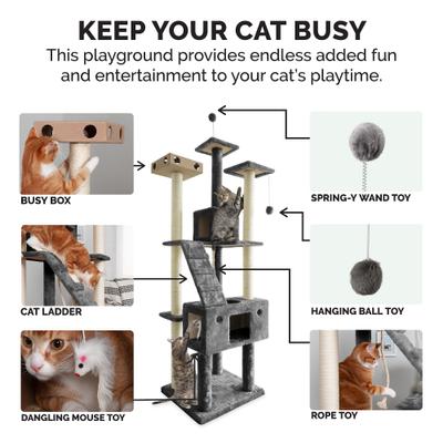 Show full view: Tiger Tough Double Decker Playground 69.3-in Faux Fur Cat Tree & Condo, Grey slide 6 of 12