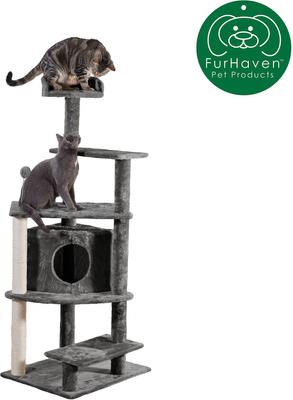 Show full view: Tiger Tough Platform House Playground 59.8-in Faux Fur Cat Tree & Condo, Grey slide 4 of 10