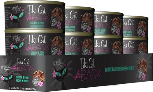 Show full view: Tiki Cat After Dark Chicken & Pork Recipe in Broth Grain-Free Wet Cat Food, 2.8-oz can, case of 12 slide 3 of 13