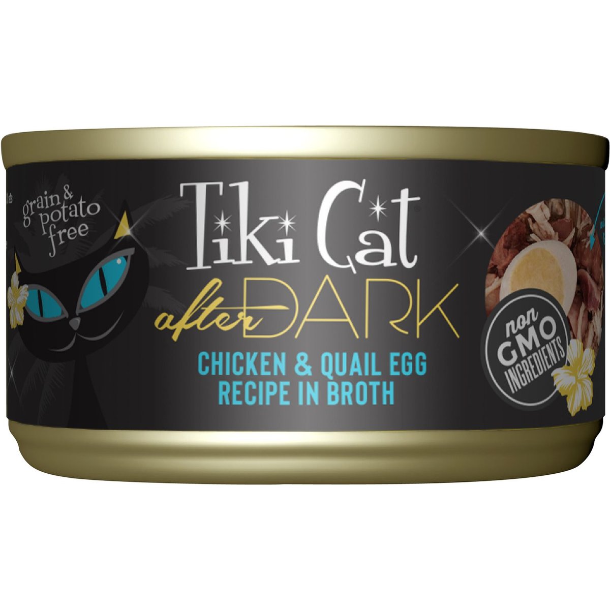 Tiki Cat After Dark Chicken & Quail Egg Recipe in Broth Grain-Free Wet Cat Food, 2.8-oz can, case of 12