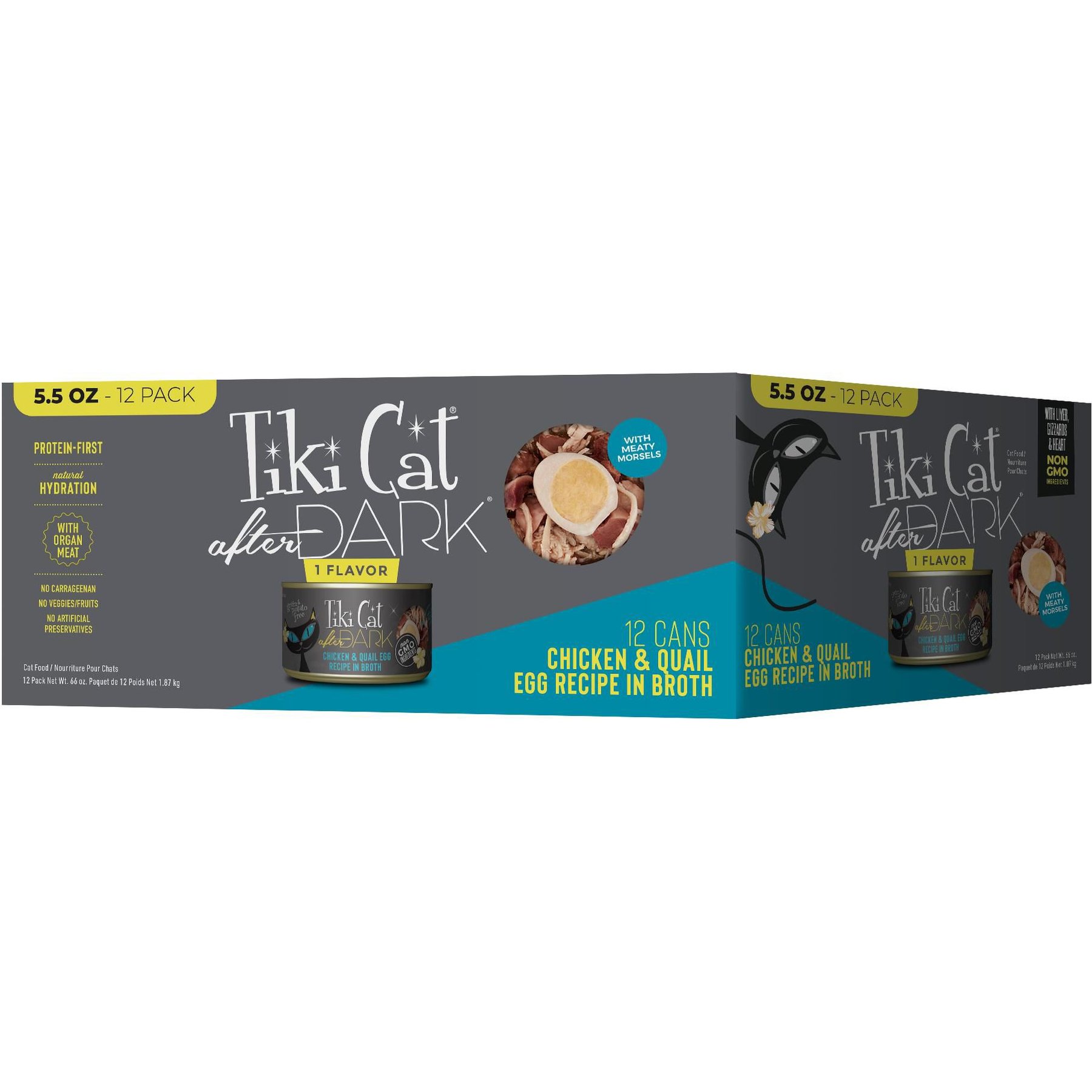 Tiki Cat After Dark Chicken & Quail Egg Recipe in Broth Grain-Free Wet Cat Food, 5.5-oz can, case of 12