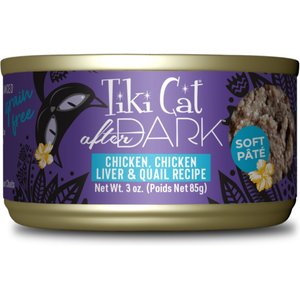 Tiki Cat After Dark Pate Chicken, Chicken Liver & Quail Recipe Grain-Free Wet Cat Food, 3-oz can, case of 12