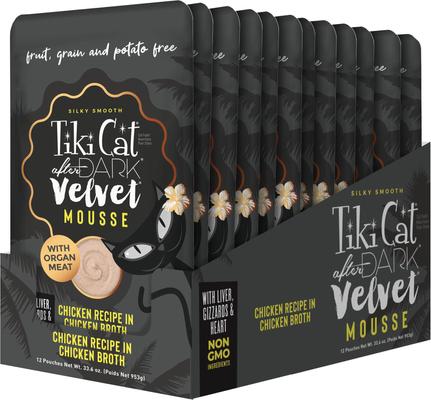 Show full view: Tiki Cat After Dark Velvet Mousse Chicken Grain-Free Wet Cat Food, 2.8-oz pouch, case of 12 slide 3 of 11