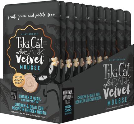 Show full view: Tiki Cat After Dark Velvet Mousse Chicken & Quail Egg Grain-Free Wet Cat Food, 2.8-oz pouch, case of 12 slide 3 of 12