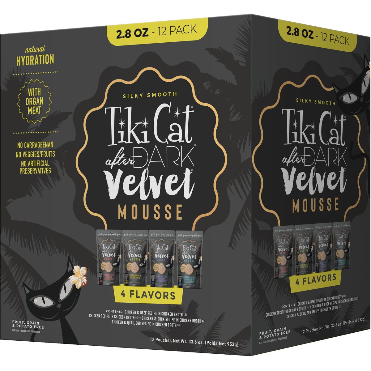 Tiki Cat After Dark Velvet Mousse Variety Pack Grain-Free Wet Cat Food, 2.8-oz pouch, case of 12