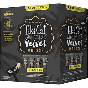 Tiki Cat After Dark Velvet Mousse Variety Pack Grain-Free Wet Cat Food, 2.8-oz pouch, case of 12