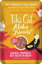 Tiki Cat Aloha Friends Chicken, Pumpkin & Beef Recipe in Broth Grain-Free Wet Cat Food, 2.5-oz pouch, case of 12