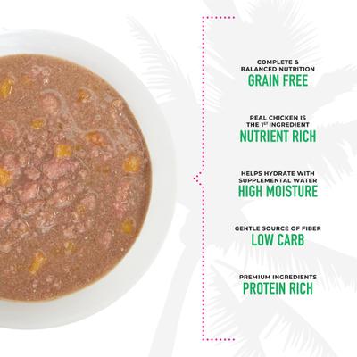 Show full view: Tiki Cat Aloha Friends Chicken, Pumpkin & Lamb Recipe in Broth Grain-Free Wet Cat Food, 2.5-oz pouch, case of 12 slide 6 of 11