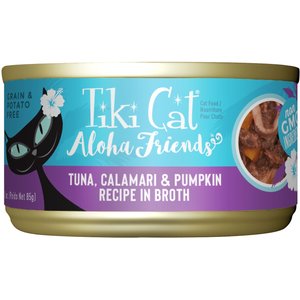 Tiki Cat Aloha Friends Tuna, Calamari & Pumpkin Recipe in Broth Grain-Free Wet Cat Food, 3-oz can, case of 12