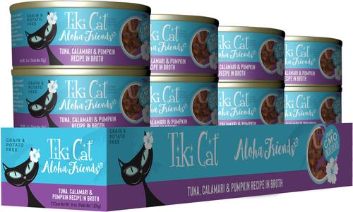 Show full view: Tiki Cat Aloha Friends Tuna, Calamari & Pumpkin Recipe in Broth Grain-Free Wet Cat Food, 3-oz can, case of 12 slide 3 of 12