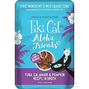 Tiki Cat Aloha Friends Tuna, Calamari & Pumpkin Recipe in Broth Grain-Free Wet Cat Food, 3-oz pouch, case of 12