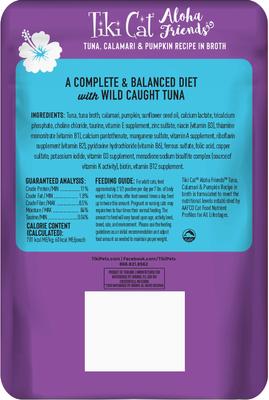 Show full view: Tiki Cat Aloha Friends Tuna, Calamari & Pumpkin Recipe in Broth Grain-Free Wet Cat Food, 3-oz pouch, case of 12 slide 3 of 12