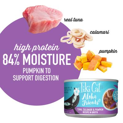 Show full view: Tiki Cat Aloha Friends Tuna, Calamari & Pumpkin Recipe in Broth Grain-Free Wet Cat Food, 5.5-oz can, case of 8 slide 5 of 12