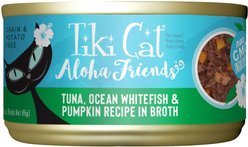 Tiki Cat Aloha Friends Tuna, Ocean Whitefish & Pumpkin Recipe in Broth Grain-Free Wet Cat Food, 3-oz can, case of 12