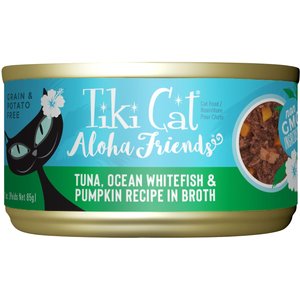 Tiki Cat Aloha Friends Tuna, Ocean Whitefish & Pumpkin Recipe in Broth Grain-Free Wet Cat Food, 3-oz can, case of 12