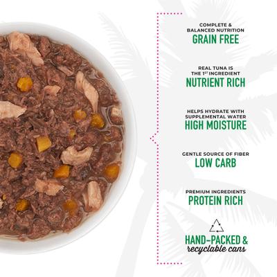 Show full view: Tiki Cat Aloha Friends Tuna, Ocean Whitefish & Pumpkin Recipe in Broth Grain-Free Wet Cat Food, 3-oz can, case of 12 slide 6 of 12