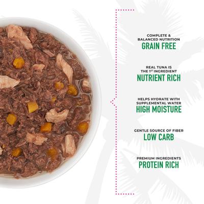 Show full view: Tiki Cat Aloha Friends Tuna, Ocean Whitefish & Pumpkin Recipe in Broth Grain-Free Wet Cat Food, 3-oz pouch, case of 12 slide 6 of 12