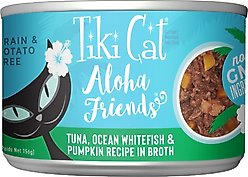 Tiki Cat Aloha Friends Tuna, Ocean Whitefish & Pumpkin Recipe in Broth Grain-Free Wet Cat Food, 5.5-oz can, case of 8