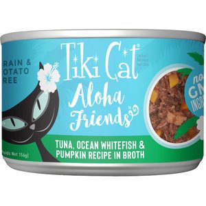 Tiki Cat Aloha Friends Tuna, Ocean Whitefish & Pumpkin Recipe in Broth Grain-Free Wet Cat Food, 5.5-oz can, case of 8