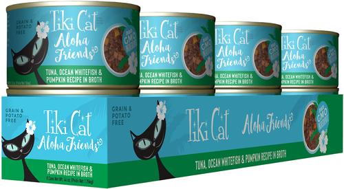Show full view: Tiki Cat Aloha Friends Tuna, Ocean Whitefish & Pumpkin Recipe in Broth Grain-Free Wet Cat Food, 5.5-oz can, case of 8 slide 3 of 12