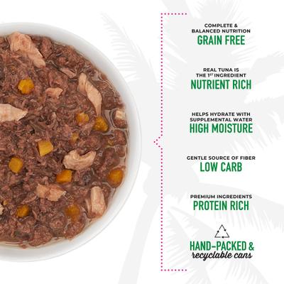 Show full view: Tiki Cat Aloha Friends Tuna, Ocean Whitefish & Pumpkin Recipe in Broth Grain-Free Wet Cat Food, 5.5-oz can, case of 8 slide 6 of 12