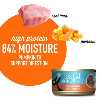 Show full view: Tiki Cat Aloha Friends Tuna & Pumpkin Recipe in Broth Grain-Free Wet Cat Food, 3-oz can, case of 12 slide 5 of 12