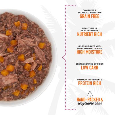 Show full view: Tiki Cat Aloha Friends Tuna & Pumpkin Recipe in Broth Grain-Free Wet Cat Food, 3-oz can, case of 12 slide 6 of 12