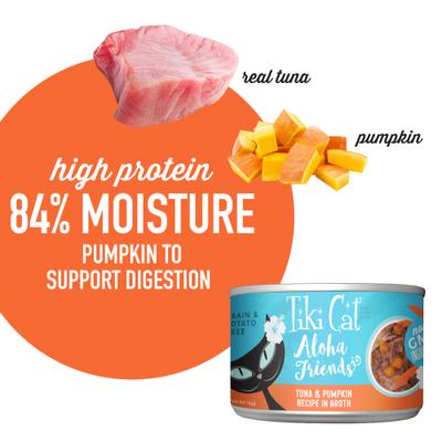 Show full view: Tiki Cat Aloha Friends Tuna & Pumpkin Recipe in Broth Grain-Free Wet Cat Food, 5.5-oz can, case of 8 slide 5 of 12